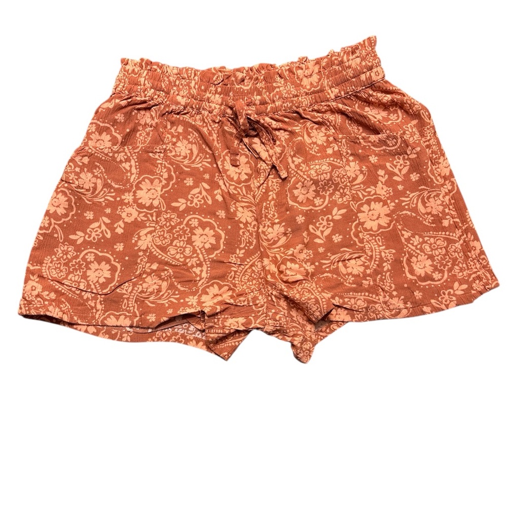 Arizona Jean Company Terracotta Boho Floral High Waist Drawstring Shorts Sz M
